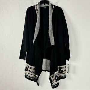 AGB Cardigan Sweater Duster‎ Open Front Collared Aztec Print Gray Tan Knitted